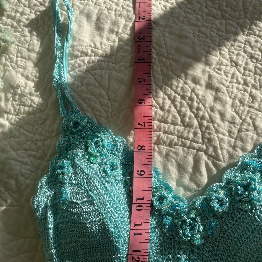 Janine Crochet and Lace Dress. Turquoise. Size M - Picture 15 of 16